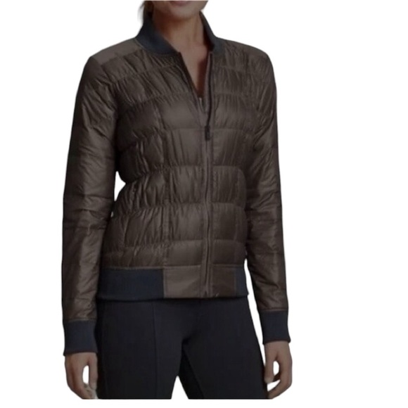 Athleta Goose Down Puffer Bomber Jacket Taupe Size Medium - Picture 1 of 16